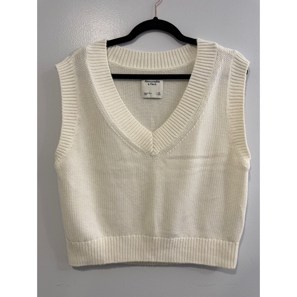 Abercrombie & Fitch Cream White V-Neck Sweater Vest XS Cotton Blend Knit